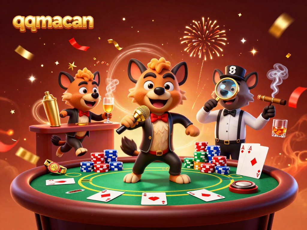 Experience the excitement of qqmacan with lively hyenas running a comedy casino club scene.