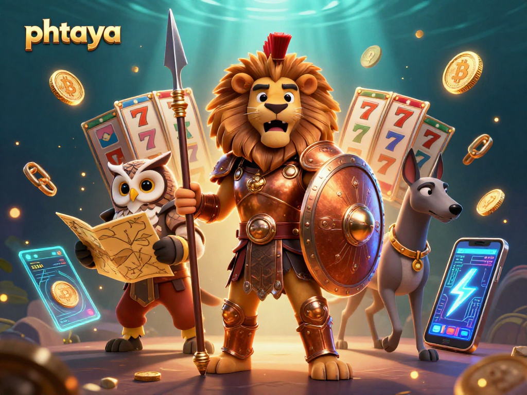 Phtaya brings thrilling slot games and crypto elements to life in a vibrant, engaging scene.