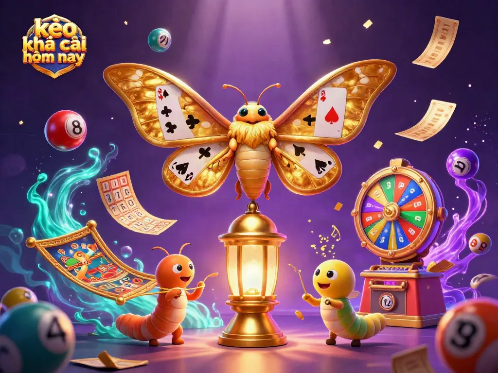 Engage with kèo nhà cái hôm nay in a vibrant lottery and casino-themed illustration featuring colorful elements.