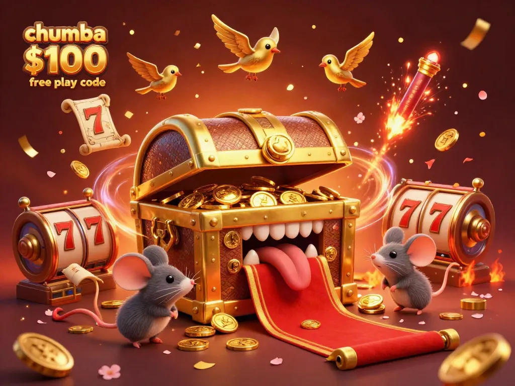 Spin and win at Chumba Casino with the $100 free play code featuring adventurous mice and vibrant slot elements.