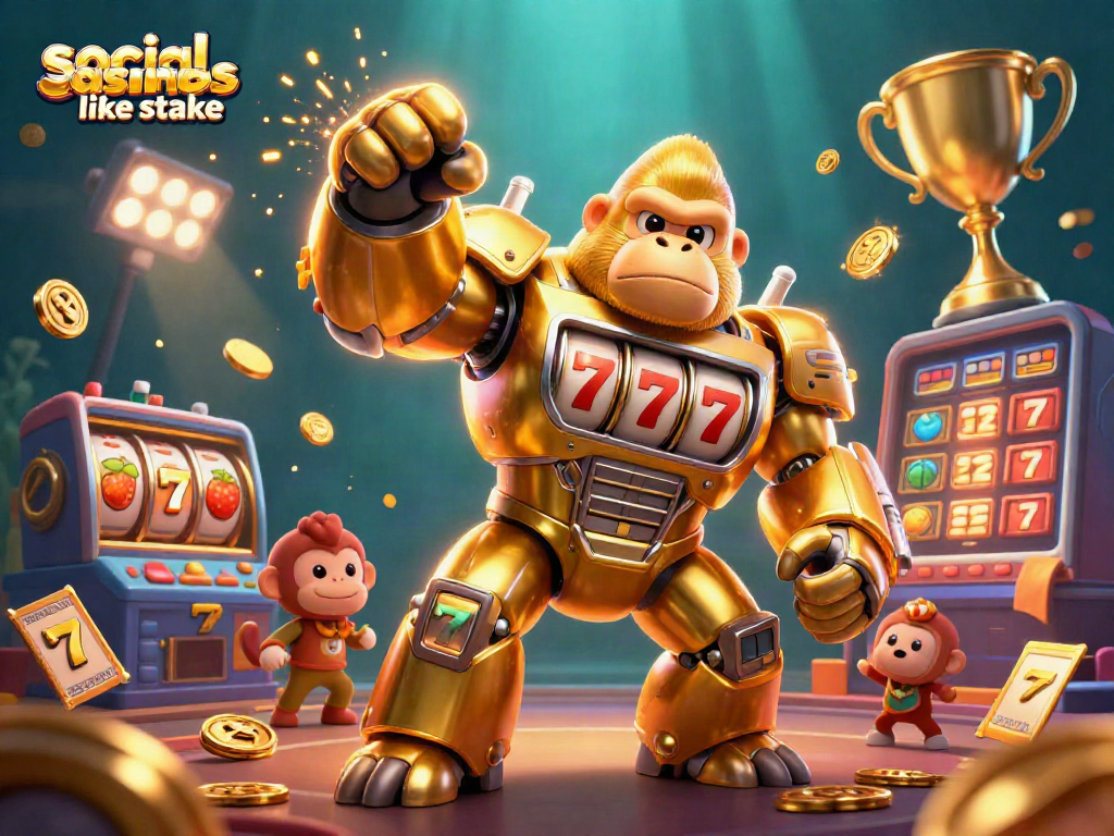 Experience the excitement at social casinos like Stake with vibrant 3D mech characters and dynamic gaming elements.