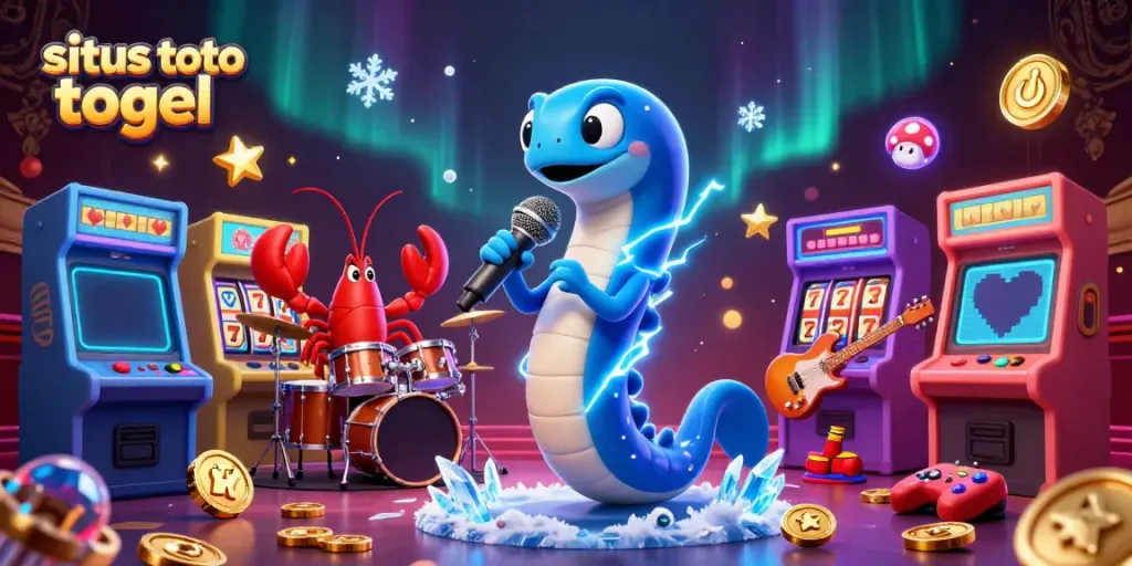 Engage in lively situs toto togel action with a colorful underwater casino scene featuring a DJing electric eel, a lobster drummer, and a seahorse guitarist.