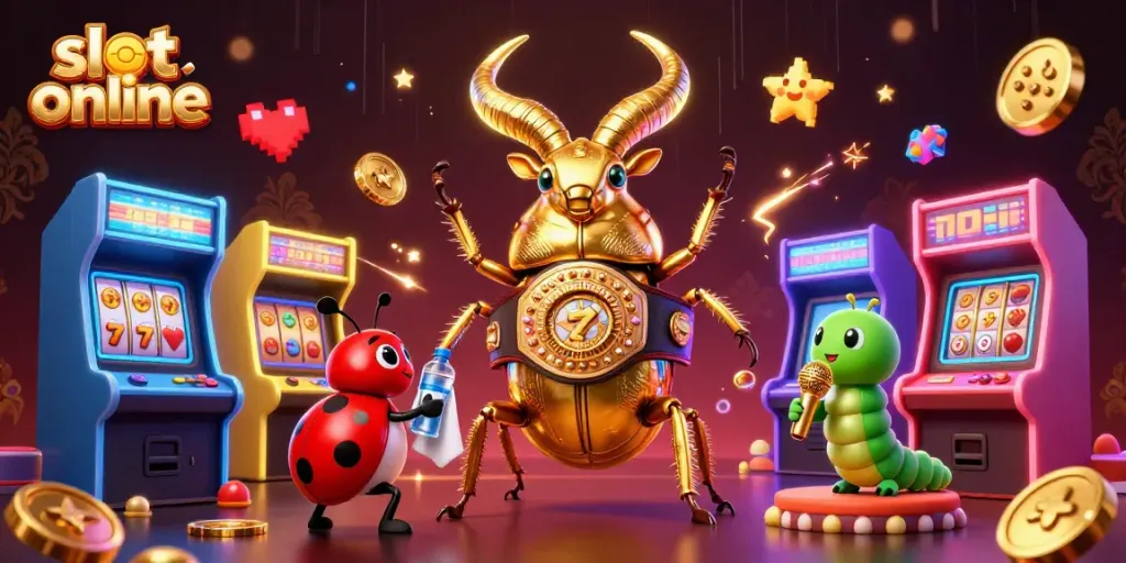 Spin on thrilling slot online adventures with a vibrant 3D carnival scene featuring animated characters and gaming elements.