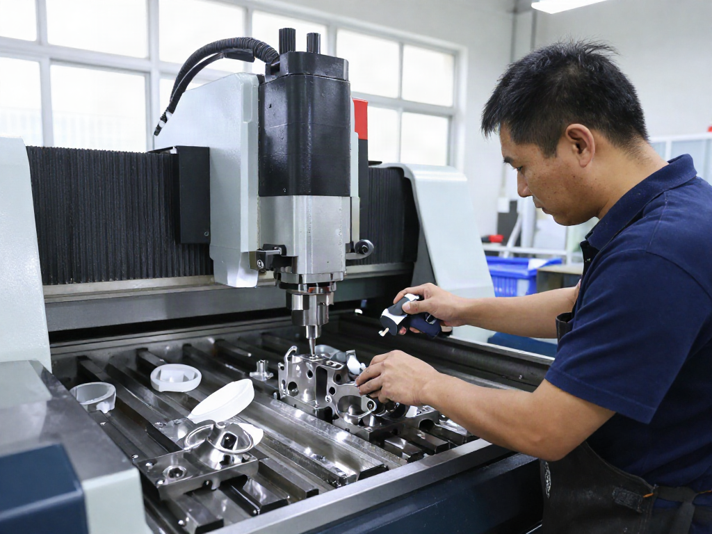 CNC machining parts being expertly crafted in a professional workshop environment.