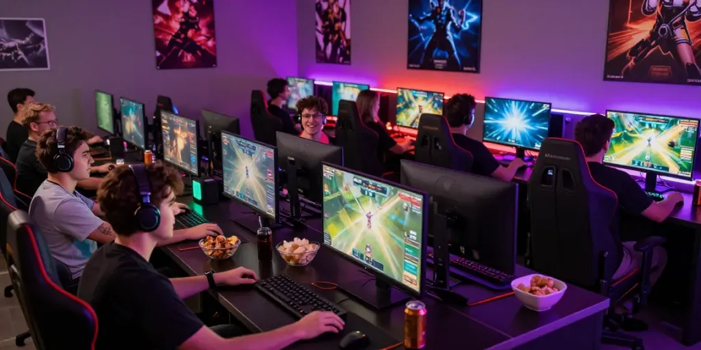 Engaging online gaming scene with players focused on qqmacan gameplay in a lively environment.