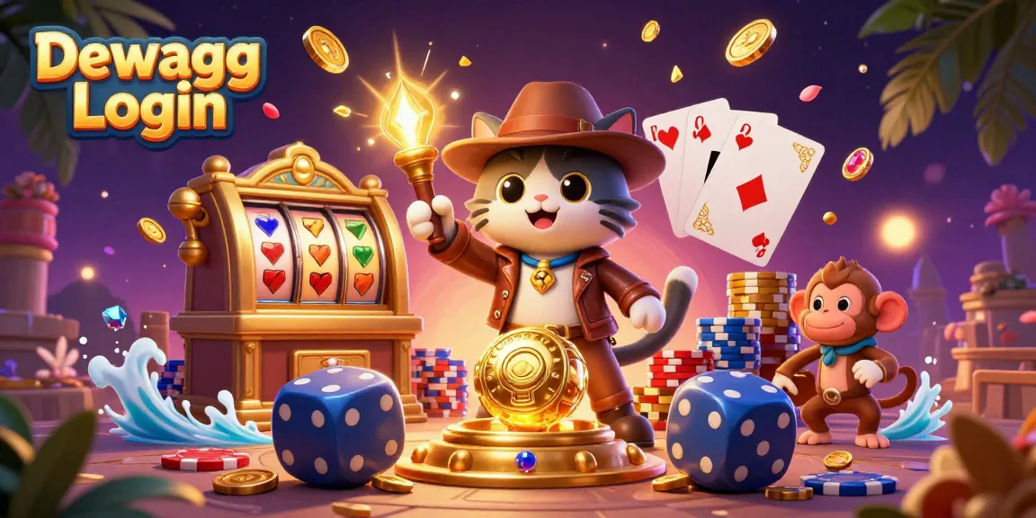 Experience the thrill of Dewagg Login with a 3D adventure scene showcasing golden casino treasures.