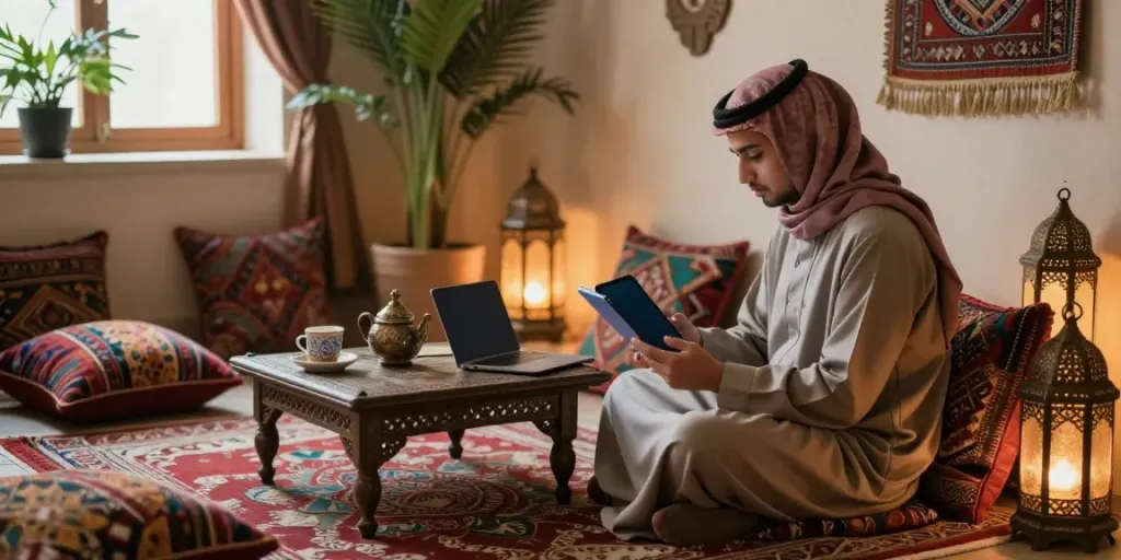 مشهد تعكس فيه سكس عربي محارم عربياً في أجواء دافئة ومريحة
