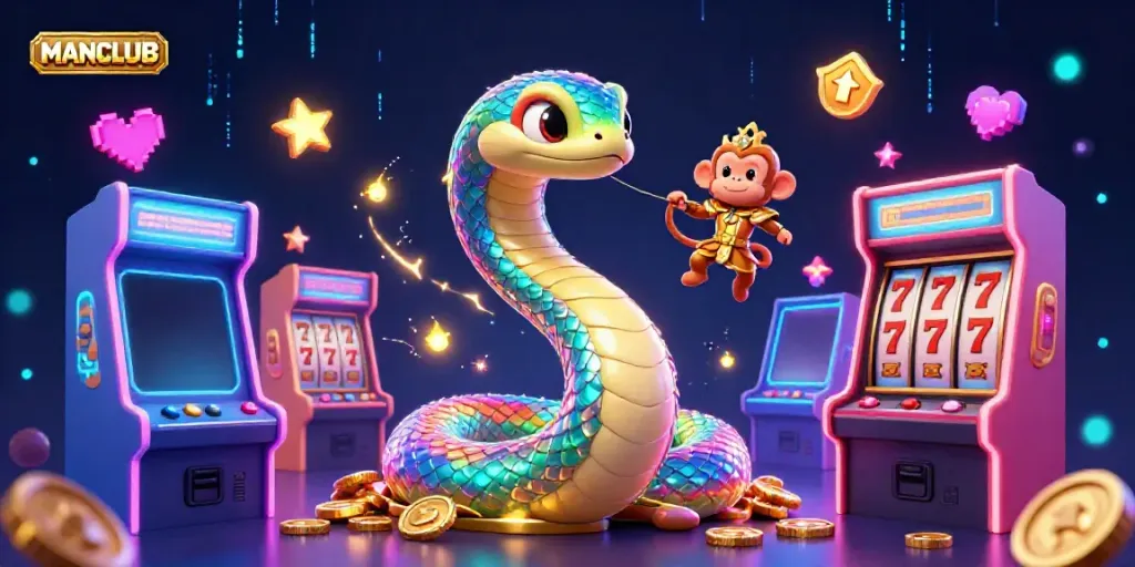 Experience the excitement of MANCLUB through an enchanting casino fantasy scene featuring vibrant characters and game elements.