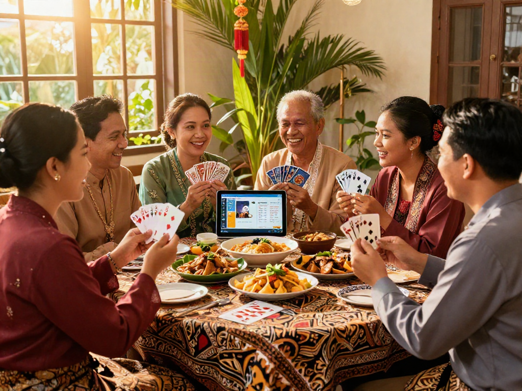 Nyonya 4D cultural gathering showcasing traditional attire and festive cuisine in a vibrant setting.