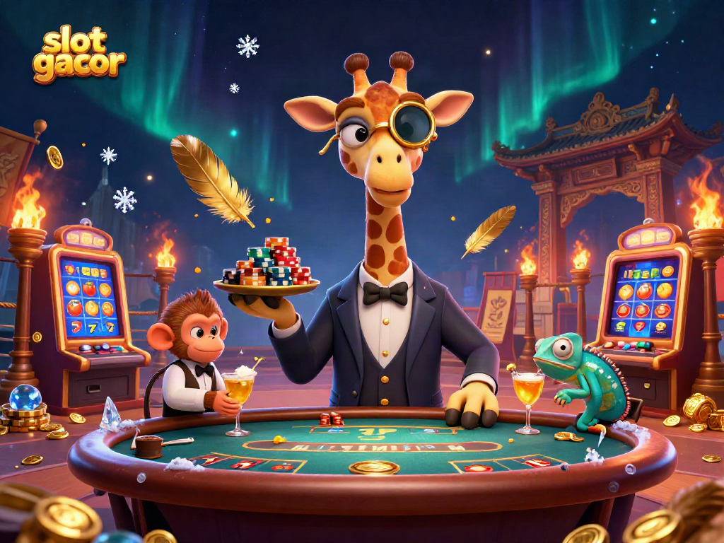 Experience the thrill of slot gacor with a vibrant casino scene featuring unique animal characters.
