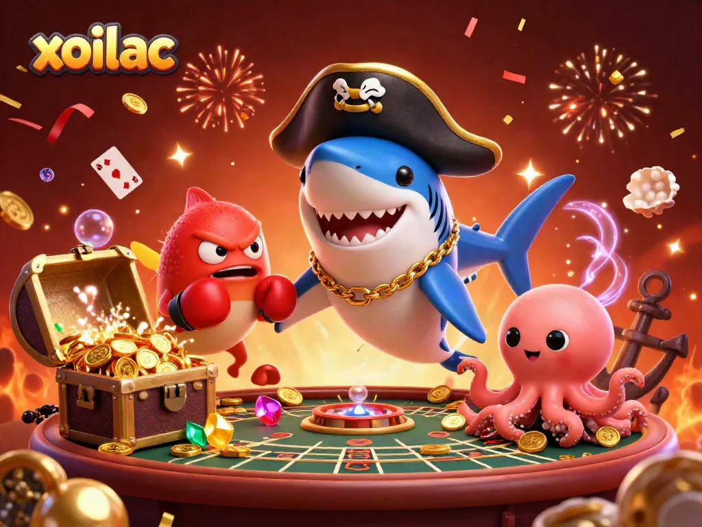 Experience thrilling online gaming with xoilac's lively cartoon characters and dynamic casino elements.