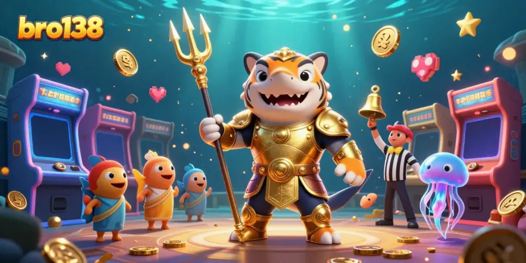 Engage in thrilling slot gameplay at bro138 with a vibrant underwater casino theme featuring a tiger shark and exciting game elements.