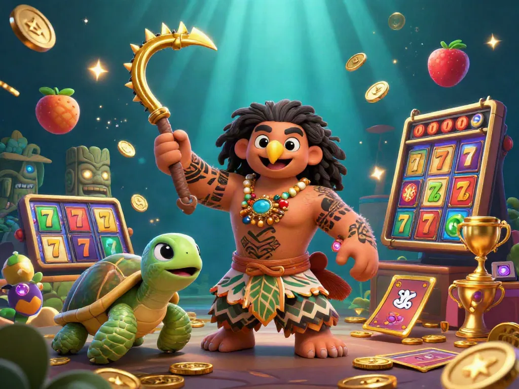 Spin to win in this vibrant slot online illustration featuring animated characters and dynamic game symbols.