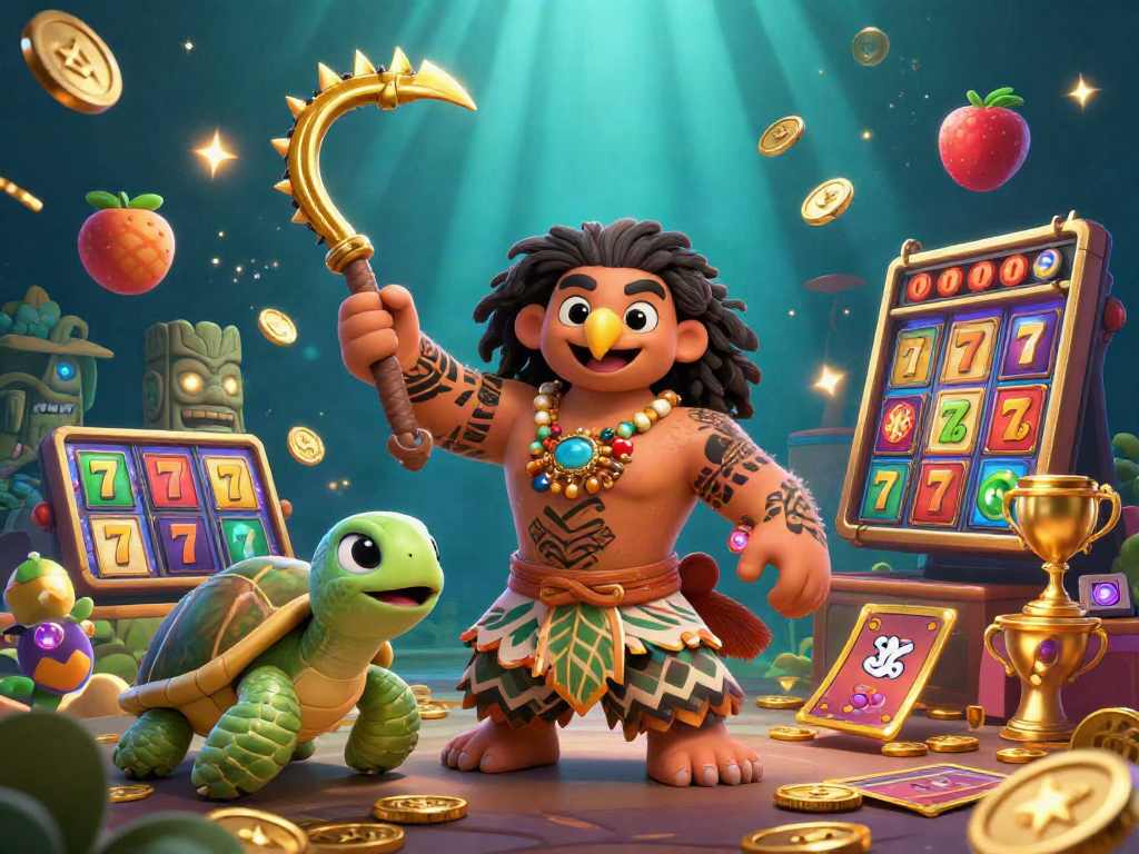 Spin to win in this vibrant slot online illustration featuring animated characters and dynamic game symbols.