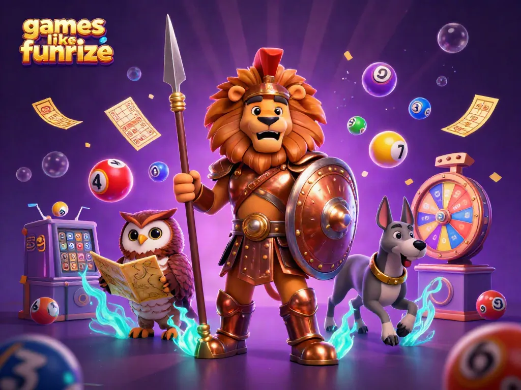 Engage with games like Funrize and explore vibrant casino visuals in an energetic 3D scene.