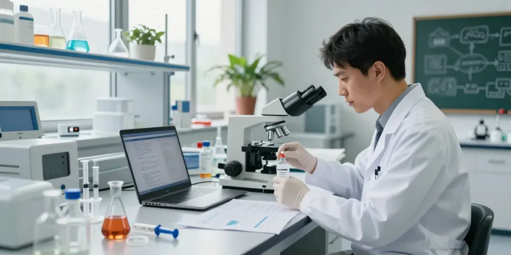 Researcher analyzing Cerebrolysin buy options in modern lab